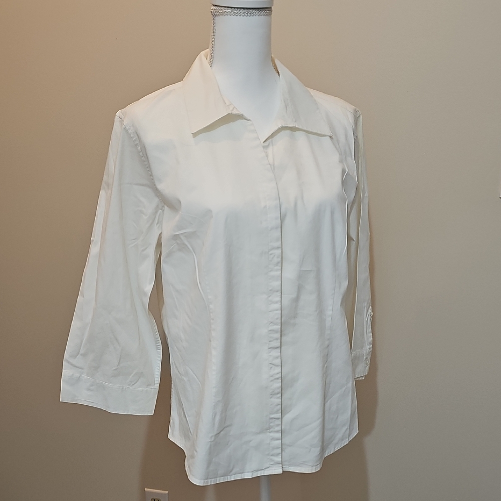 Christopher & Banks White Notched Collar Button Down Shirt